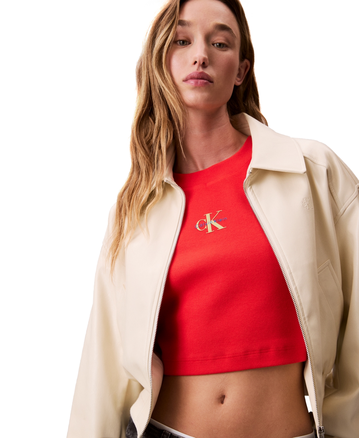 Calvin Klein Jeans Est.1978 Monogram Baby Tee In Red