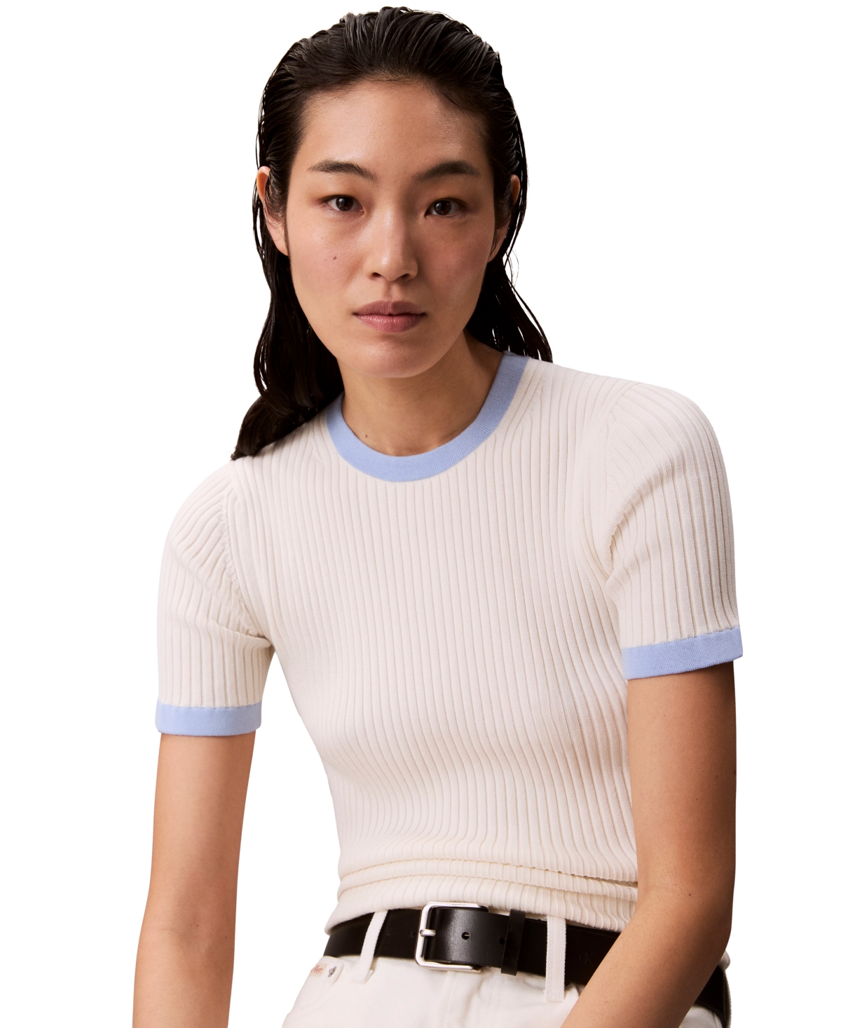Calvin Klein Jeans Est.1978 Calvin Klein Women's Cotton Ribbed Slim T-shirt In Neutral