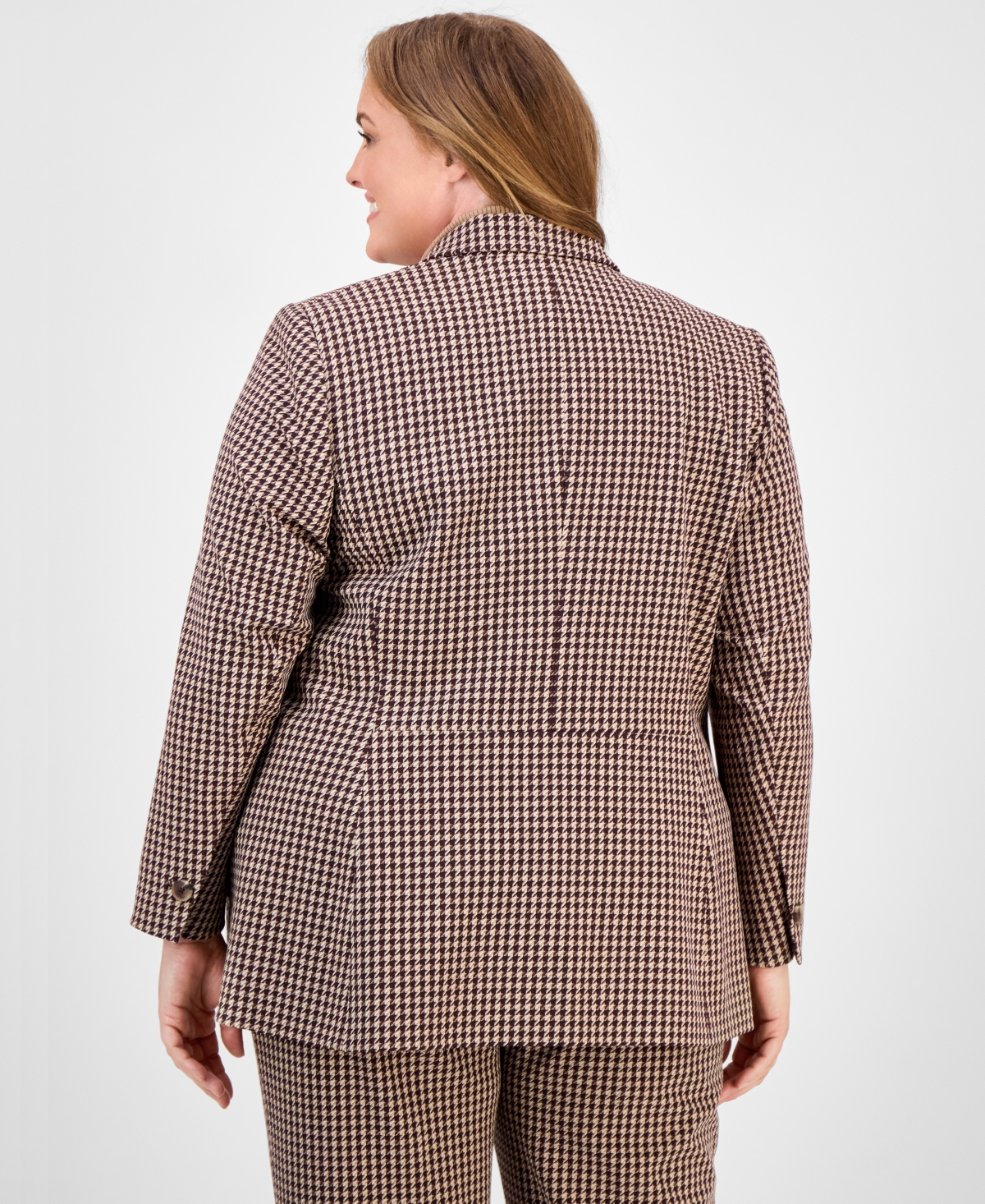 Anne Klein Plus Size Houndstooth Blazer In Brown