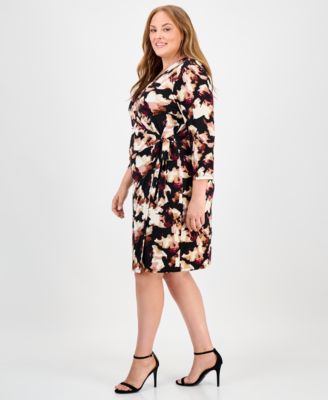 Plus Size Abstract-Print Wrap-Style Dress