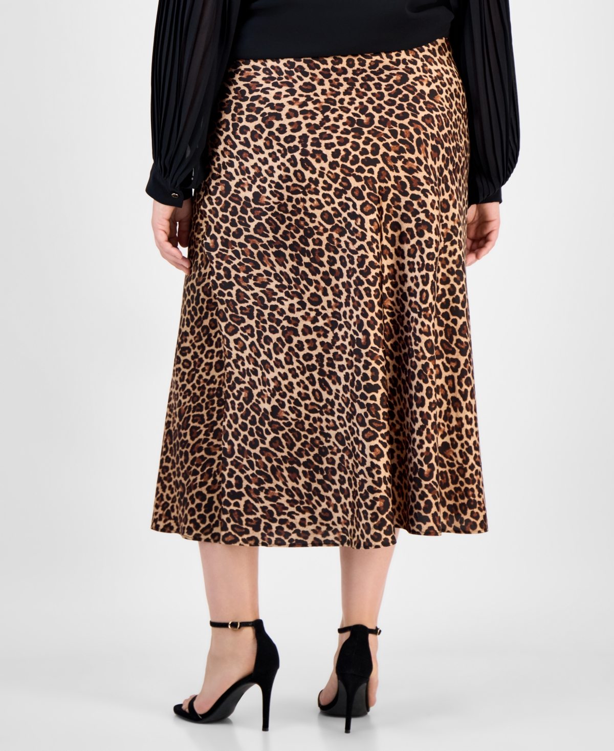 Anne Klein Plus Size Flared Leopard-print Maxi Skirt In Multi