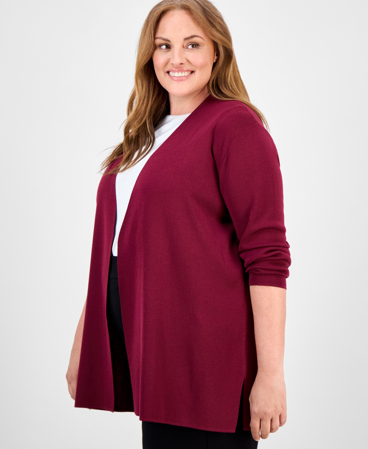 Anne Klein Plus Size Napa Kissing-front Cardigan Sweater In Red