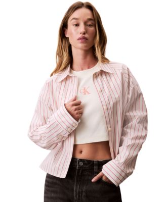 Women's Stripe Boxy Cotton Crop Shirt