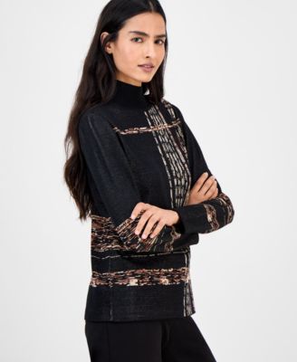 Women's Abstract Plaid Long-Sleeve Turtleneck Sweater