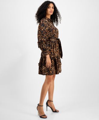 Petite Cat-Print Belted Shirtdress