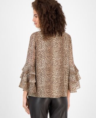 Women's Printed Ruffle-Cuff 3/4-Sleeve Blouse