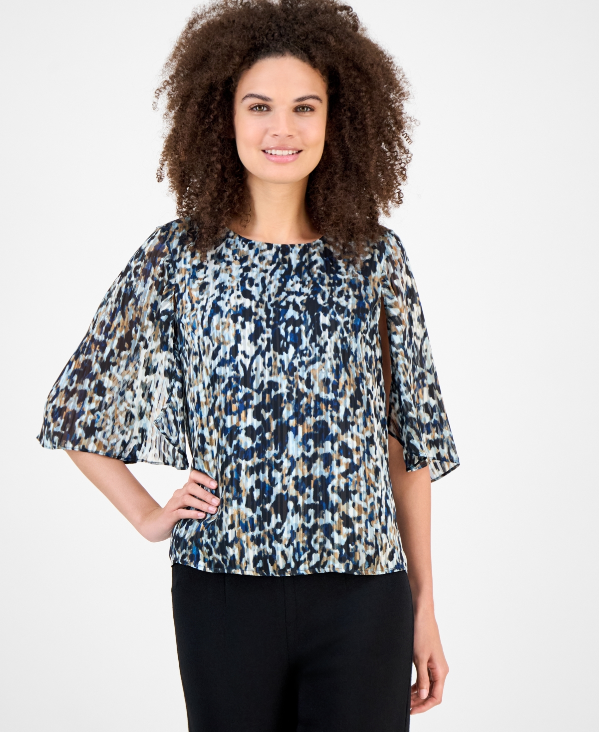 Anne Klein Women's Printed Cape-sleeve Blouse