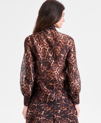 Petite Printed Mock-Neck Raglan-Sleeve Blouse