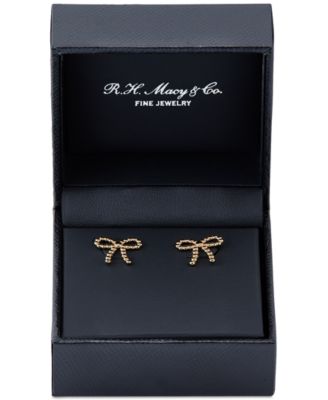 Polished Beaded Bow Stud Earrings in 10k Gold