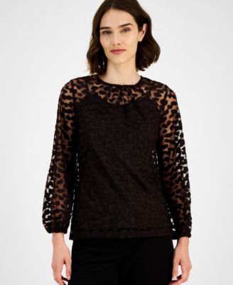 Anne Klein - Women's Long-Sleeve Burnout Blouse