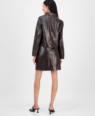 Women's Faux Leather Front-Button Jacket