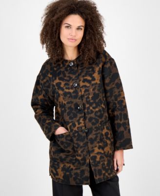 Petite Animal-Print Button-Front Long-Sleeve Jacket 