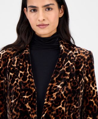 Petite Animal-Print Notched Collar Blazer