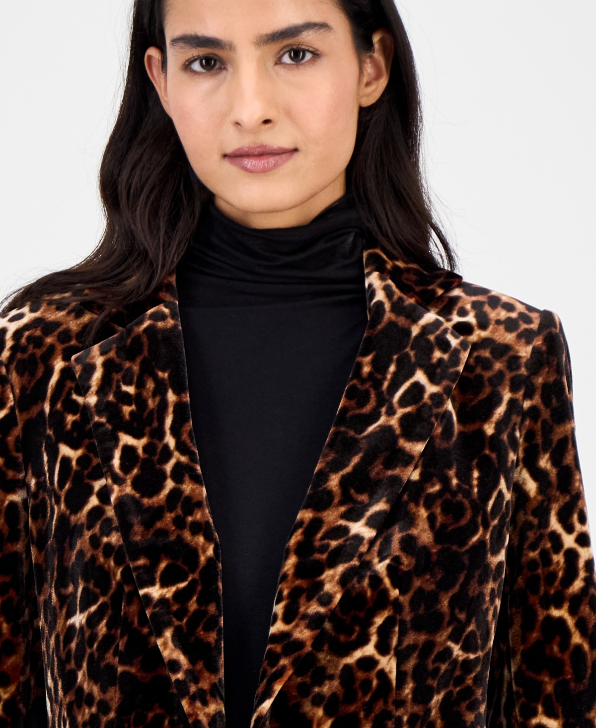 Anne Klein Petite Animal-print Notched Collar Blazer In Multi