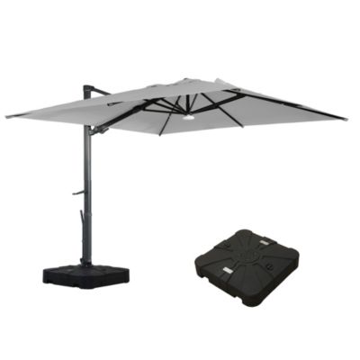 120" Square Cantilever Umbrella with Detachable LED Atmosphere Light, Bluetooth Player and Weight Base