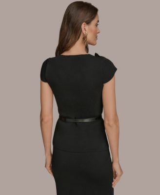 Women's Cap-Sleeve Belted Sweater, Regular & Petite