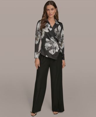 Women's Long-Sleeve Printed Shawl-Collar Blouse