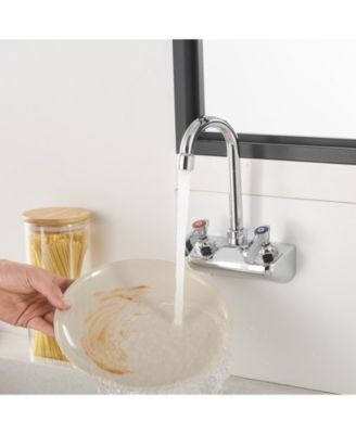 Double Handle Wall Mount Kitchen Faucet Standard Kitchen Faucet With Swivel Spout 4&amp;#x22; Center in Polished Chrome