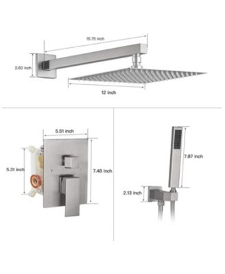 Luxurious Single Handle 2-Spray 12 in. Wall Mount Square Shower Head with Hand Shower Faucet in Brushed Gold