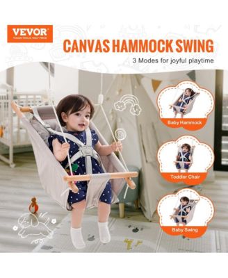 Toddler Canvas Hammock Swing 3 Modes Swing 5-Point Harness Indoor Outdoor