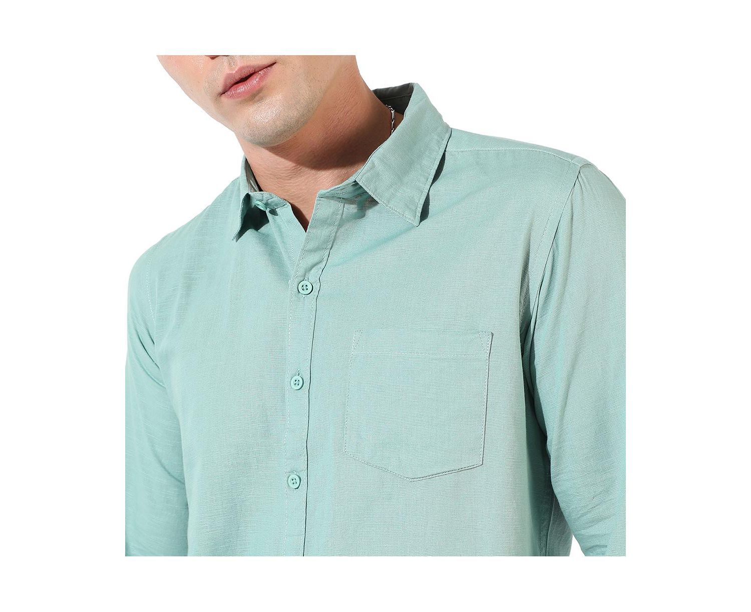 Men's Solid Aqua Green Regular Fit Casual Shirt