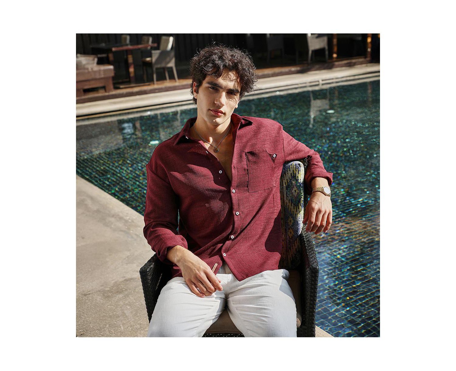 Men's Wine Red Modular Solid Oversized Shirt