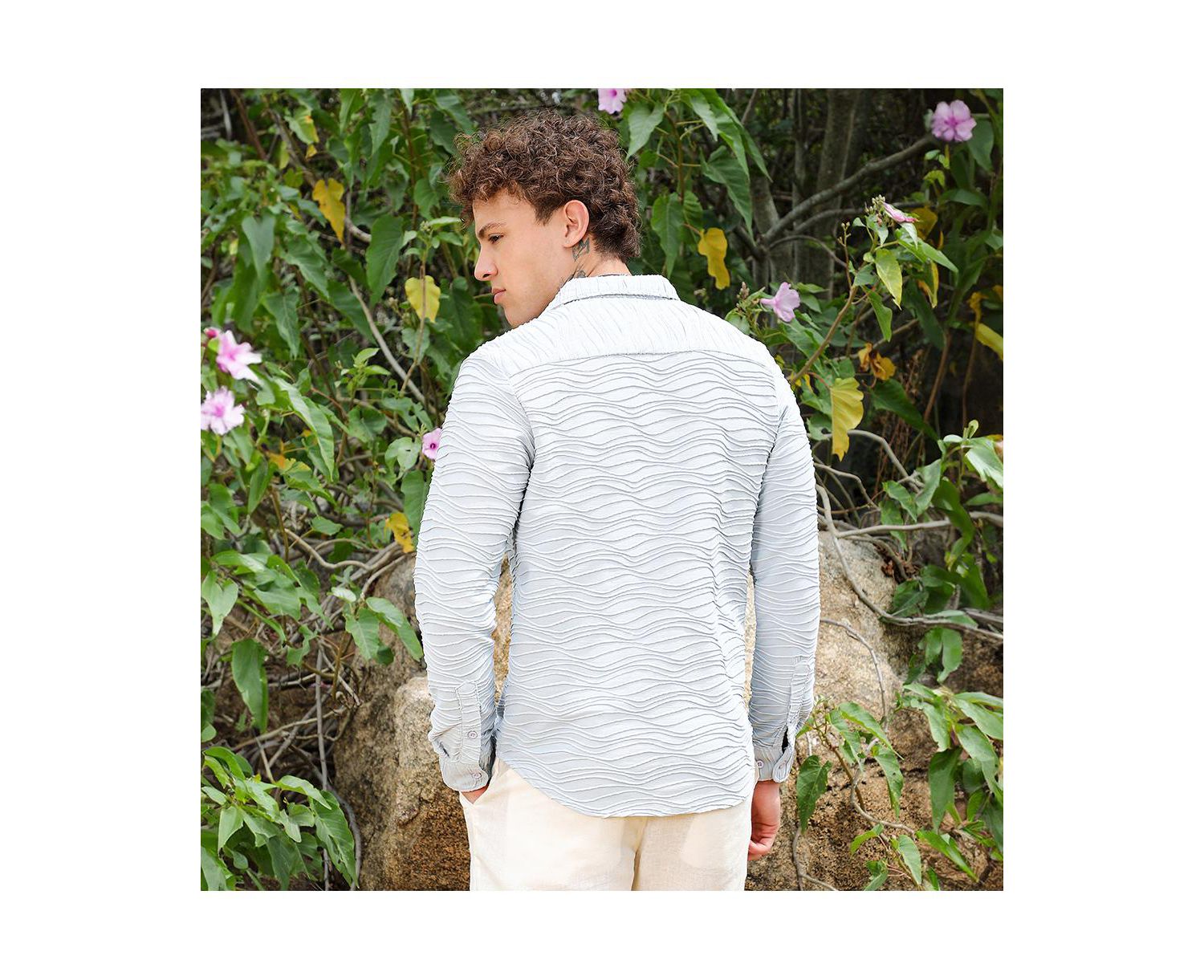 Men's Baby Blue Self-Design Wave Shirt
