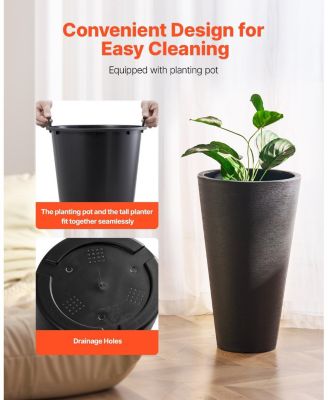 Tall Planter Set of 2 Round Tapered Plant Pots for Outdoor Indoor