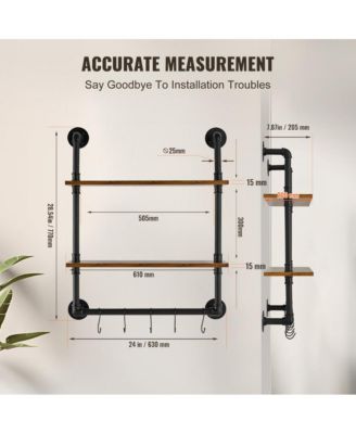 Wall-Mount Industrial Pipe Shelf 2 Tier for Kitchen Bedroom or Office Storage