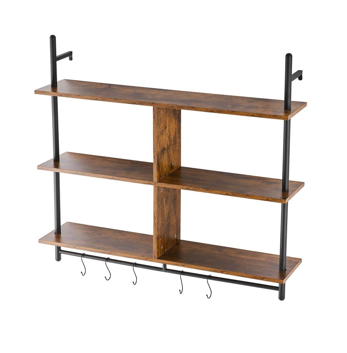 Slickblue Industrial Pipe Shelf 3 Tier Wall-Mount for Kitchen Bedroom - Brown, Black