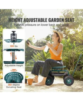 Garden Scooter Cart with Wheels Swivel Seat Tool Tray and Handle for Outdoor Tasks