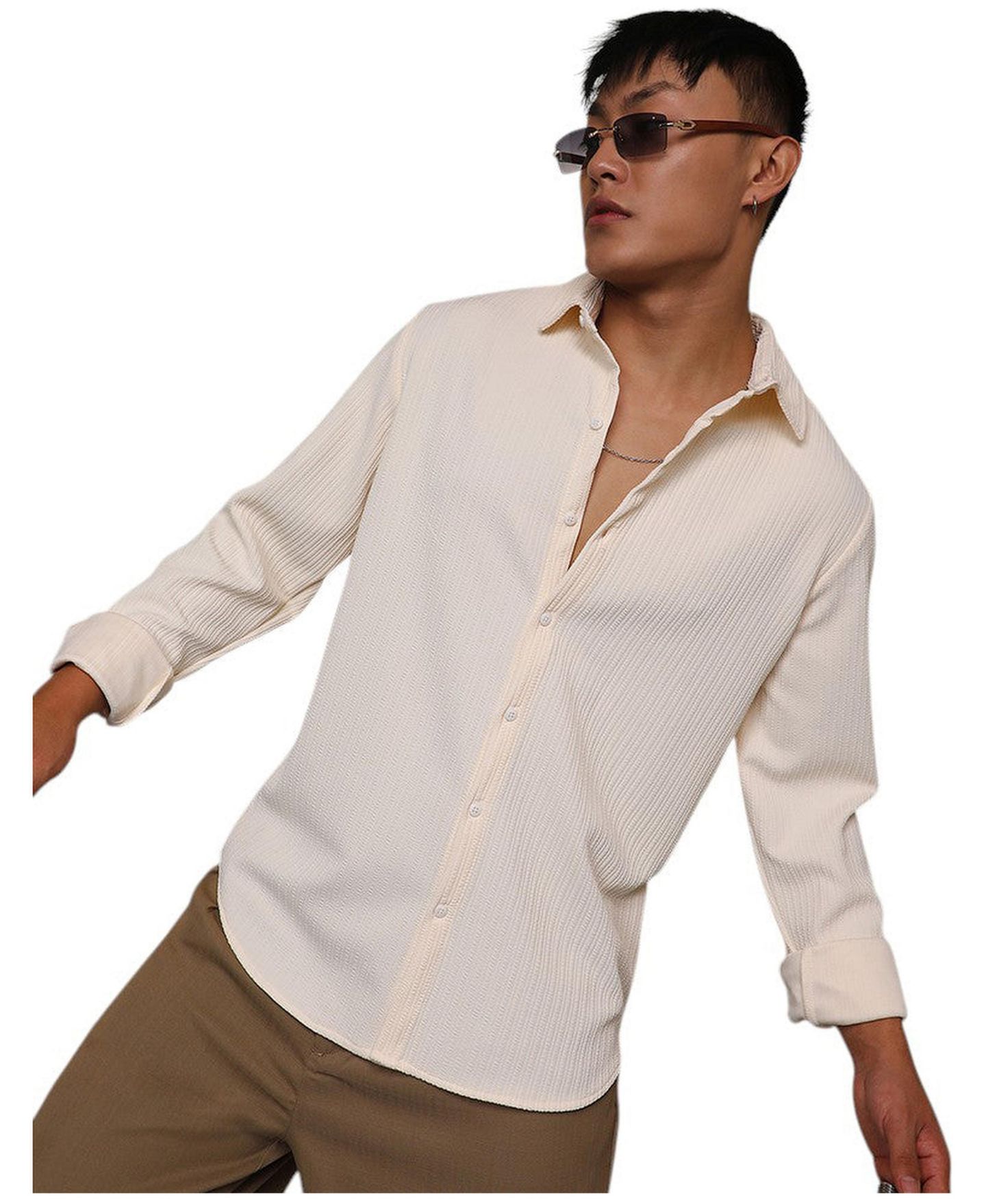 Мужская рубашка Cahoot Campus Sutra Pale Yellow Stripe-Creased, цвет: Белый — фото 1
