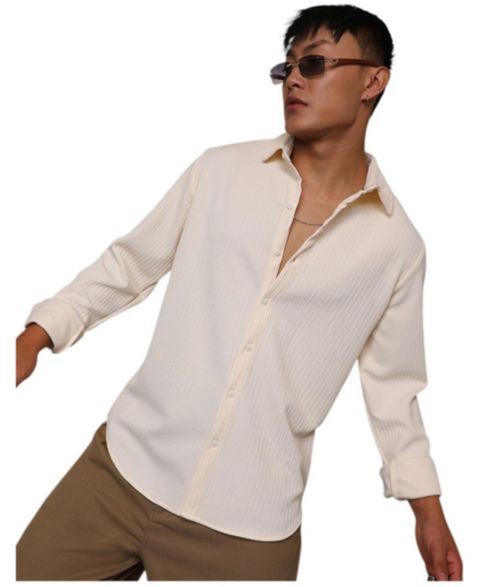 Мужская рубашка Cahoot Campus Sutra Pale Yellow Stripe-Creased, цвет: Белый
