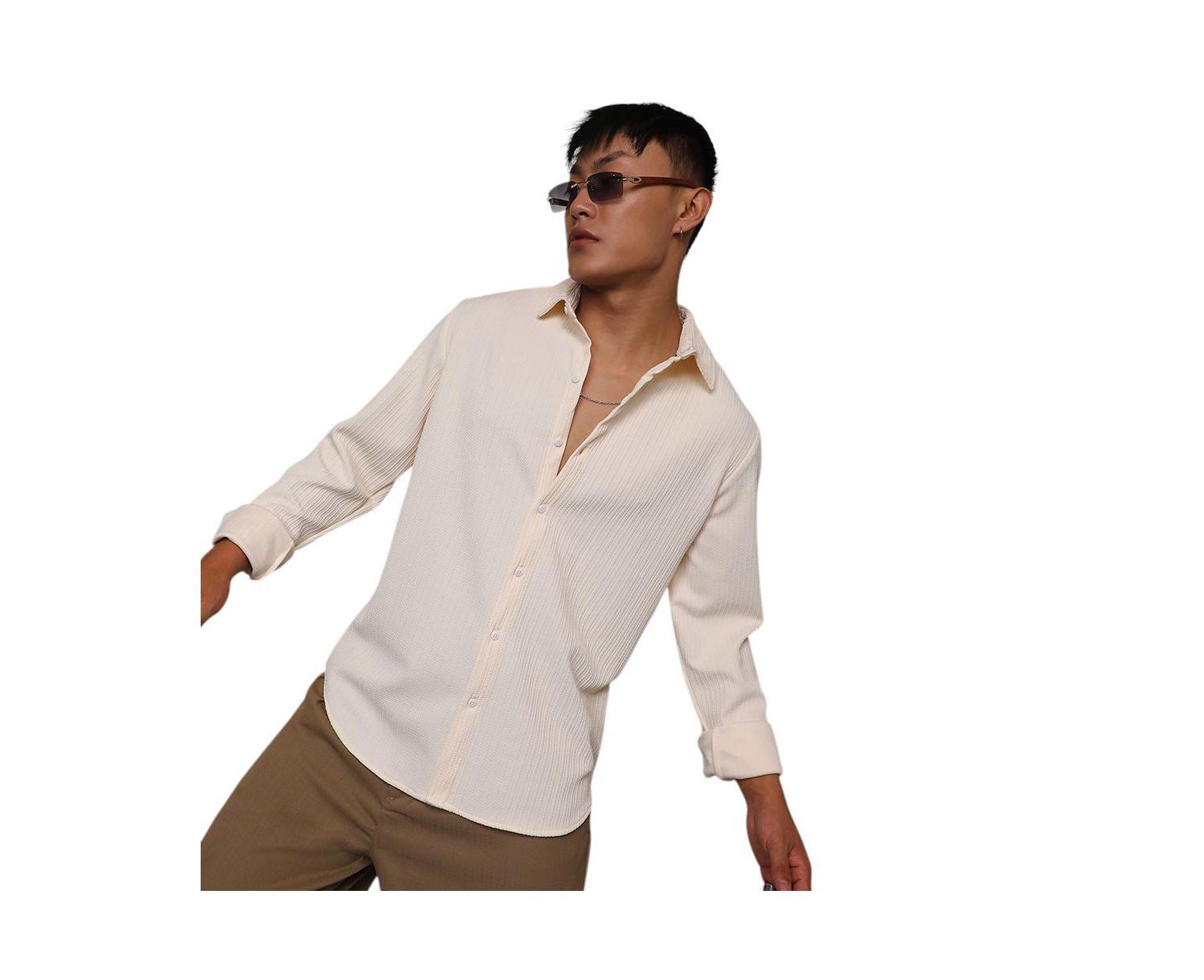 Men's Pale Yellow Stripe-Creased Shirt