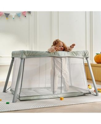 Baby Travel Crib Play Yard Folding Baby Toddler Playpen with Zipper Gate
