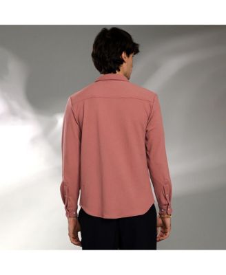 Men's Salmon Pink Stripe-Creased Shirt