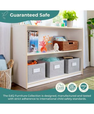 EdQ 2-Shelf Open Storage 30" - White: Kids' Low Wooden Bookshelf, Classroom and Playroom Furniture with Book and Toy Bins