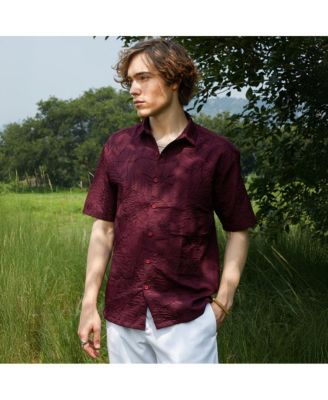 Men's Wine Red Foliage-Tactile Shirt