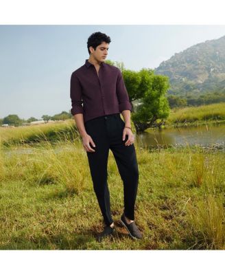 Men's Wine Red Solid Cotton Shirt