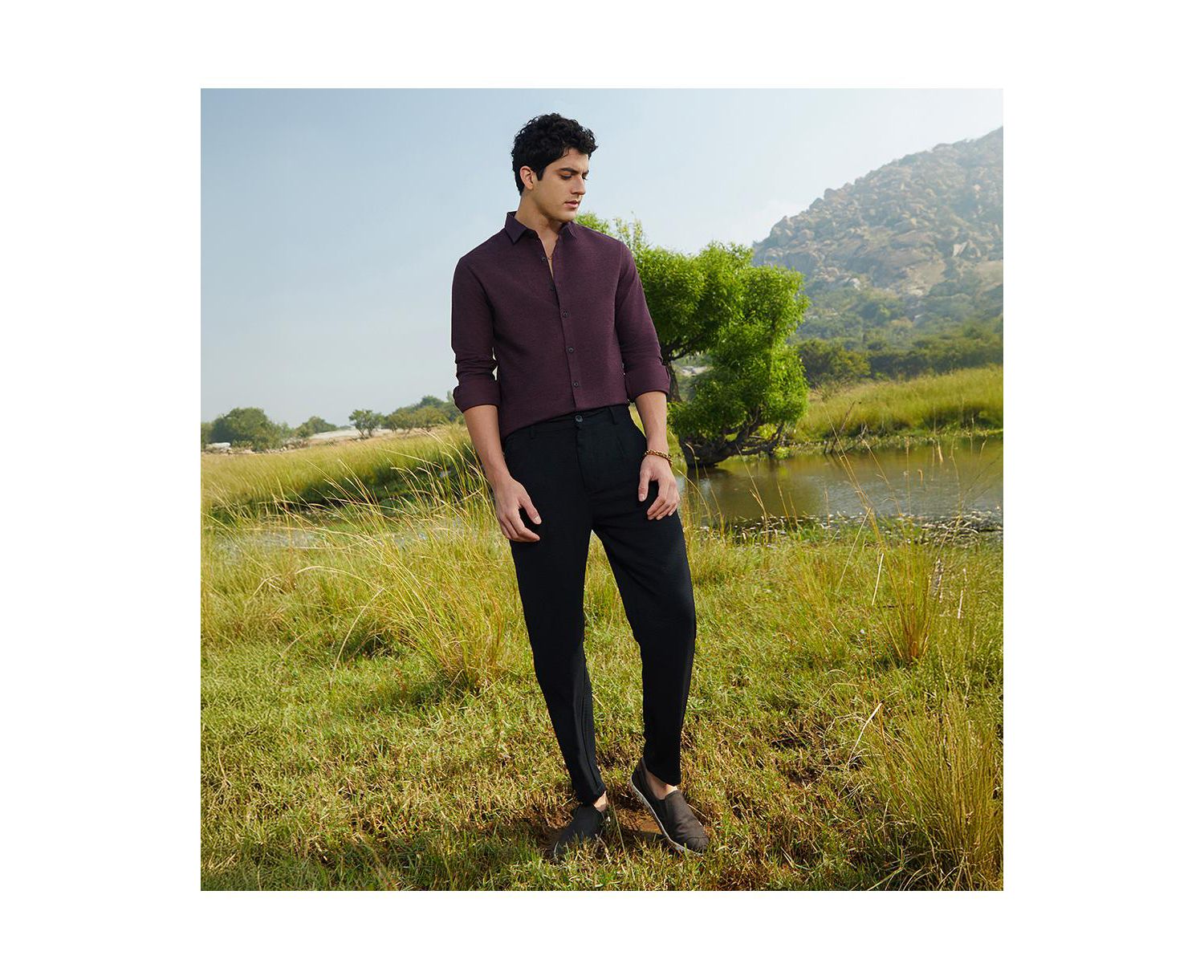 Men's Wine Red Solid Cotton Shirt