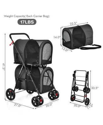 4-in-1 Double Pet Stroller w/ Detachable Carrier Travel Carriage for Cats