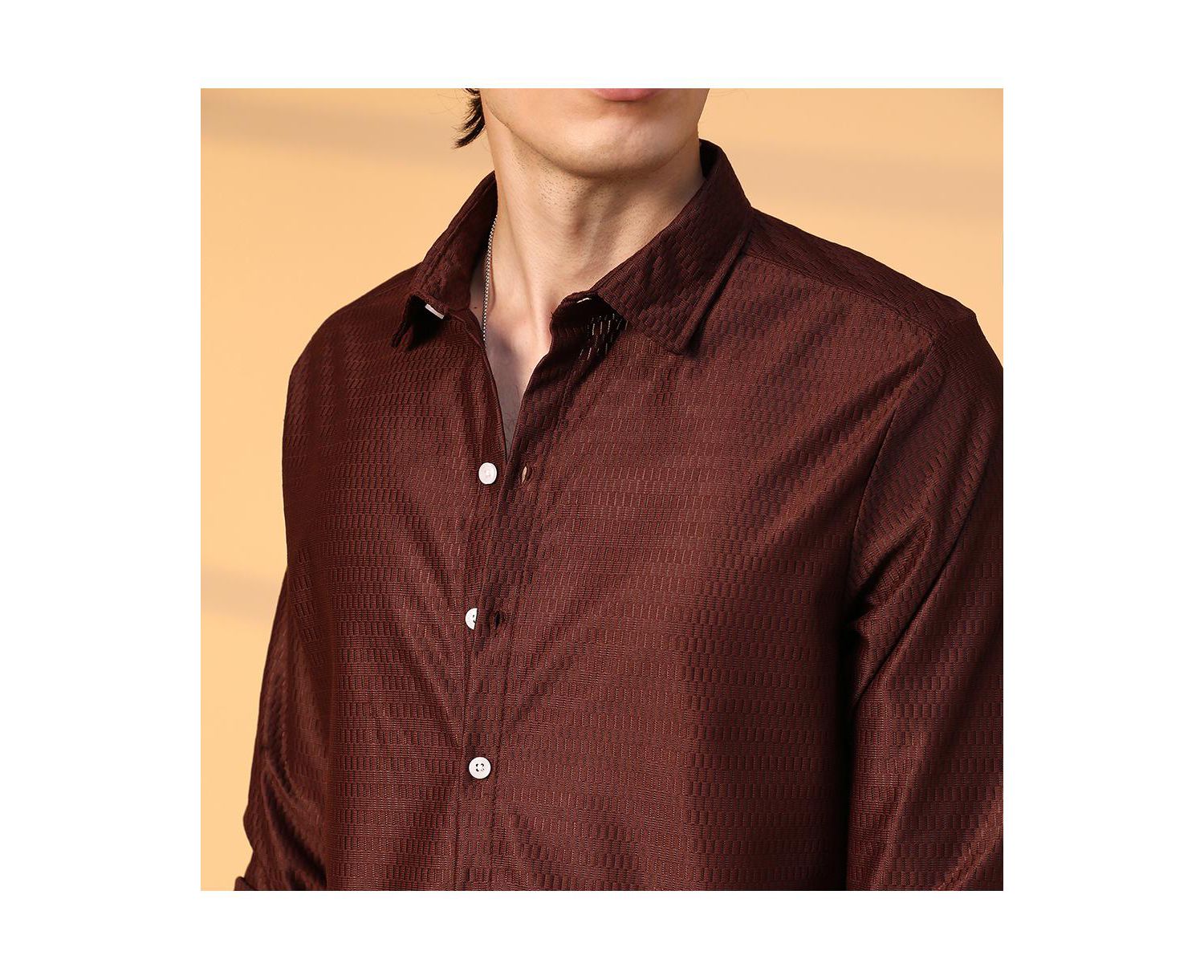 Men's Chocolate Brown Solid Honeycomb Shirt