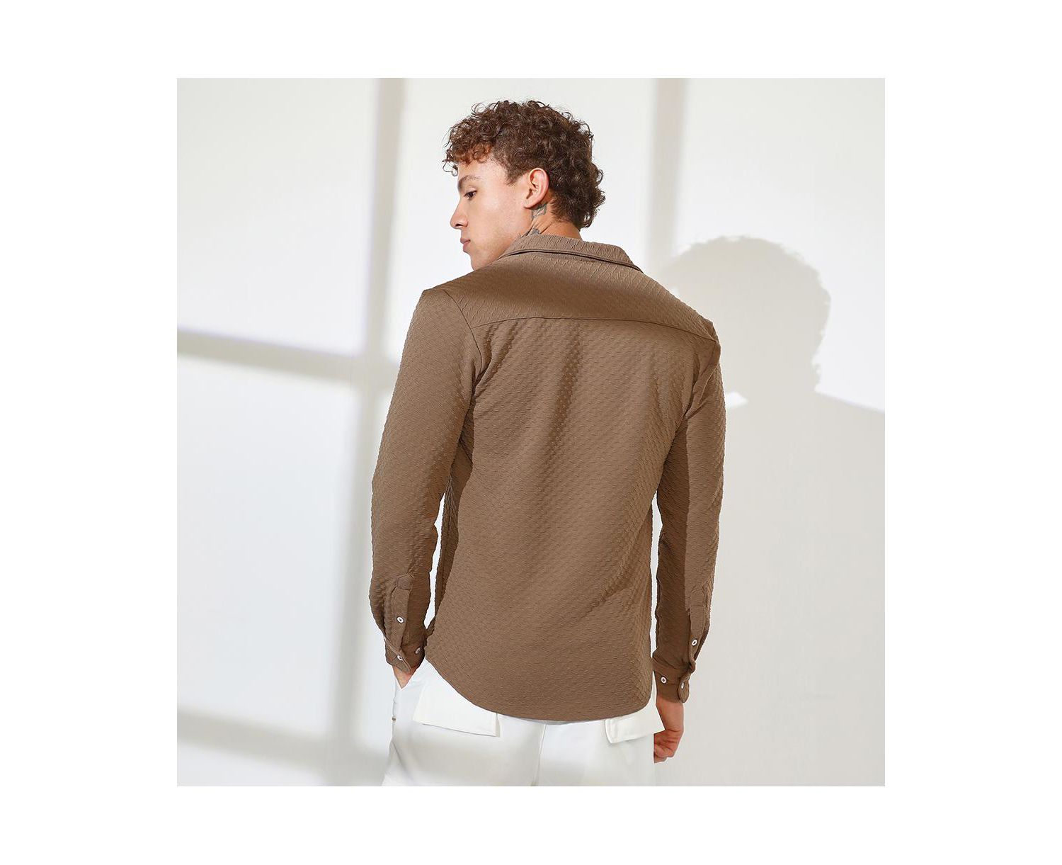 Men's Chocolate Brown Cubic-Textured Shirt