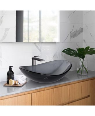  6 7/8" x 1 15/16" x 12 3/8"- Bathroom Faucet Vessel Sink Kit Vanity Mixer Tap Tempered Glass Sink