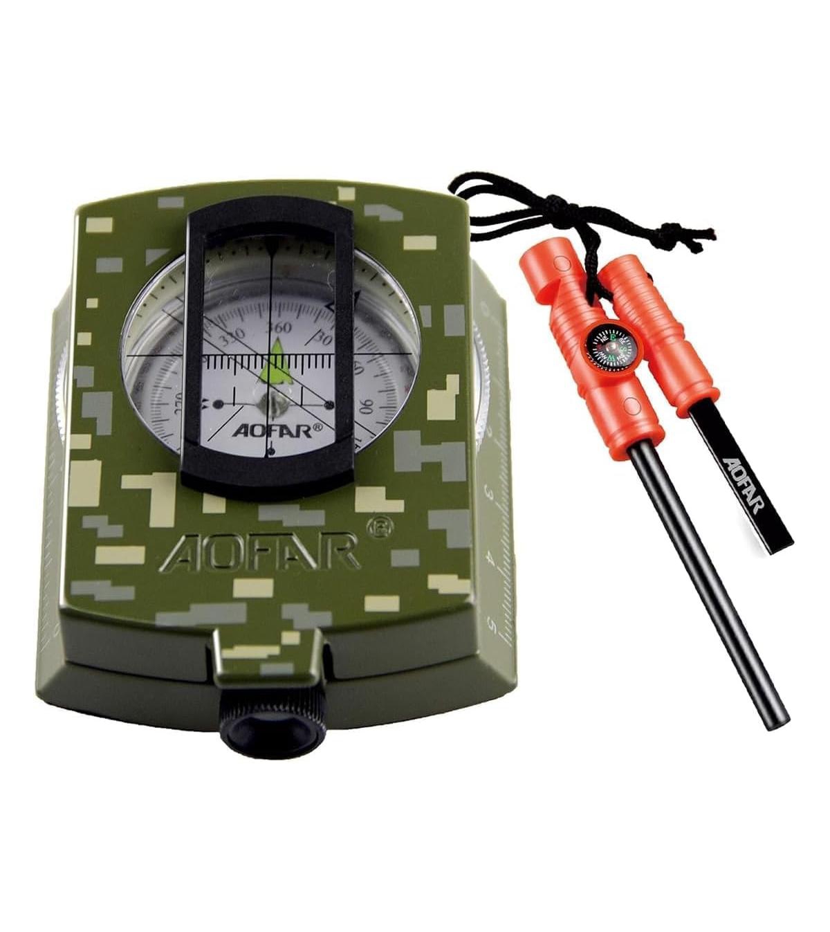 Af-4580 Military Compass & Fire Starter, Waterproof, Shakeproof, Survival Kit for Camping, Hiking, Hunting, Backpacking - Green