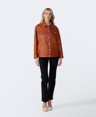 Women's Leather Shirt Jacket, Created For Macy's