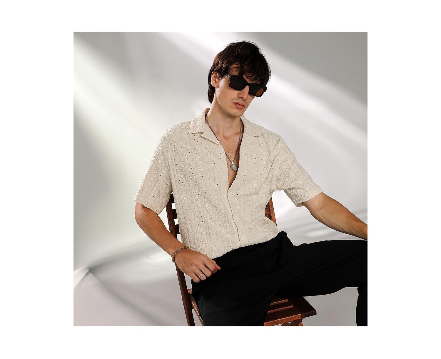 Men's Off-White Aztec-Textured Shirt