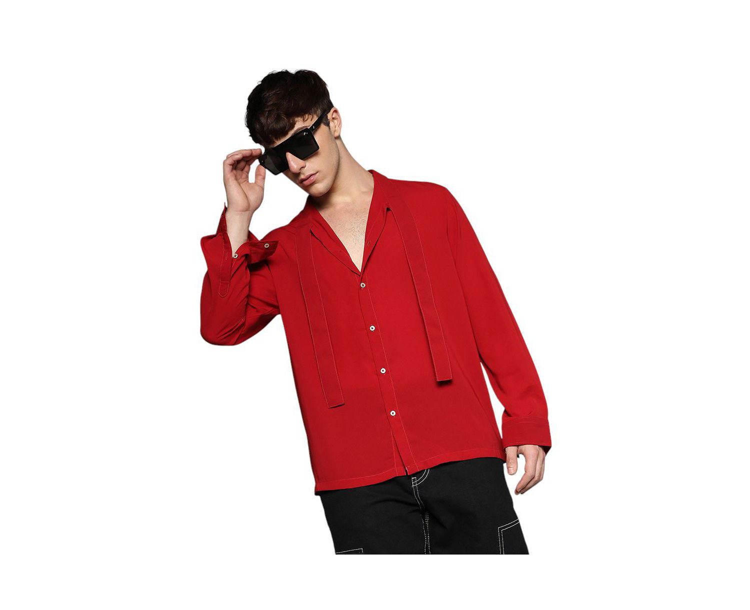 Men's Crimson Red Slash Collar Shirt