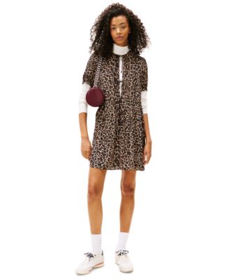 Tommy Jeans - Women's Leopard-Print Tie-Front Mini Dress