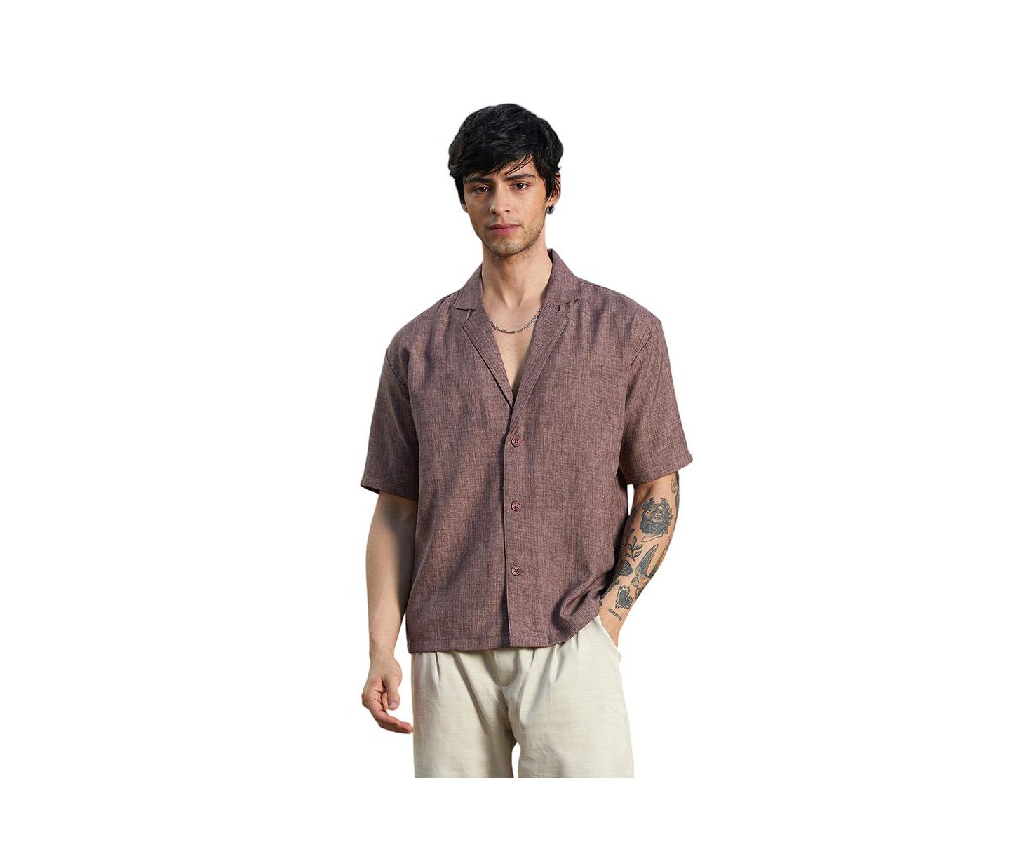 Мужская рубашка Cahoot Campus Sutra Brown Stone Heathered Korean Oversized, цвет: Коричневый — фото 1